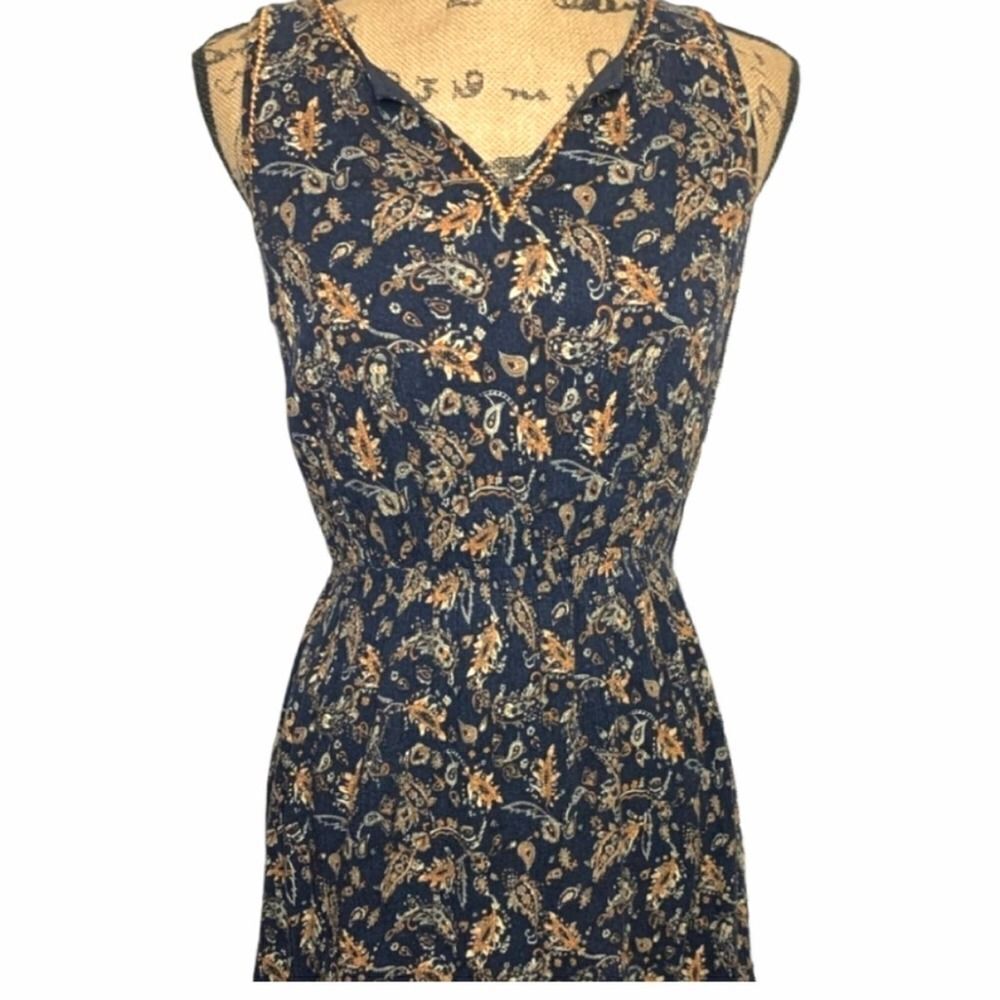 Market & Spruce Navy Blue Multicolor Boho Paisley Embroidered Dress